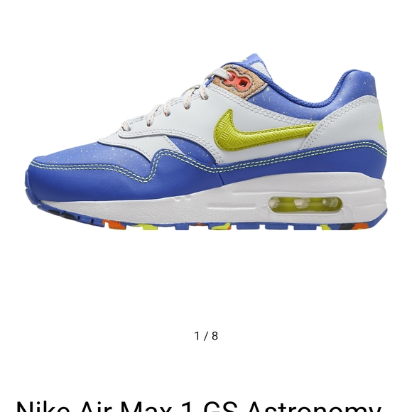 Nike Blue and Yellow Air Max 1 Sneakers with Visible Air Cushioning - Picture 1 of 5